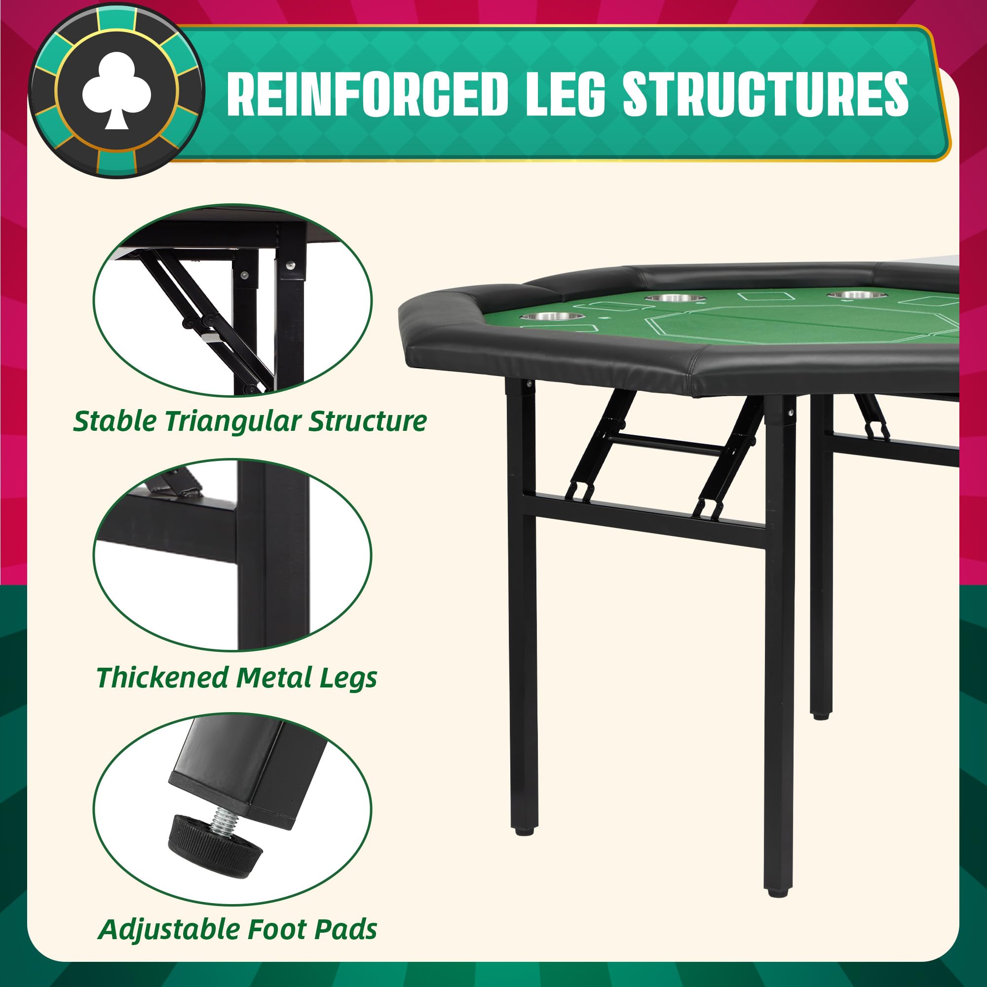 Amazon.com: ECOTOUGE 8-Player Poker Table Foldable, Casino Leisure